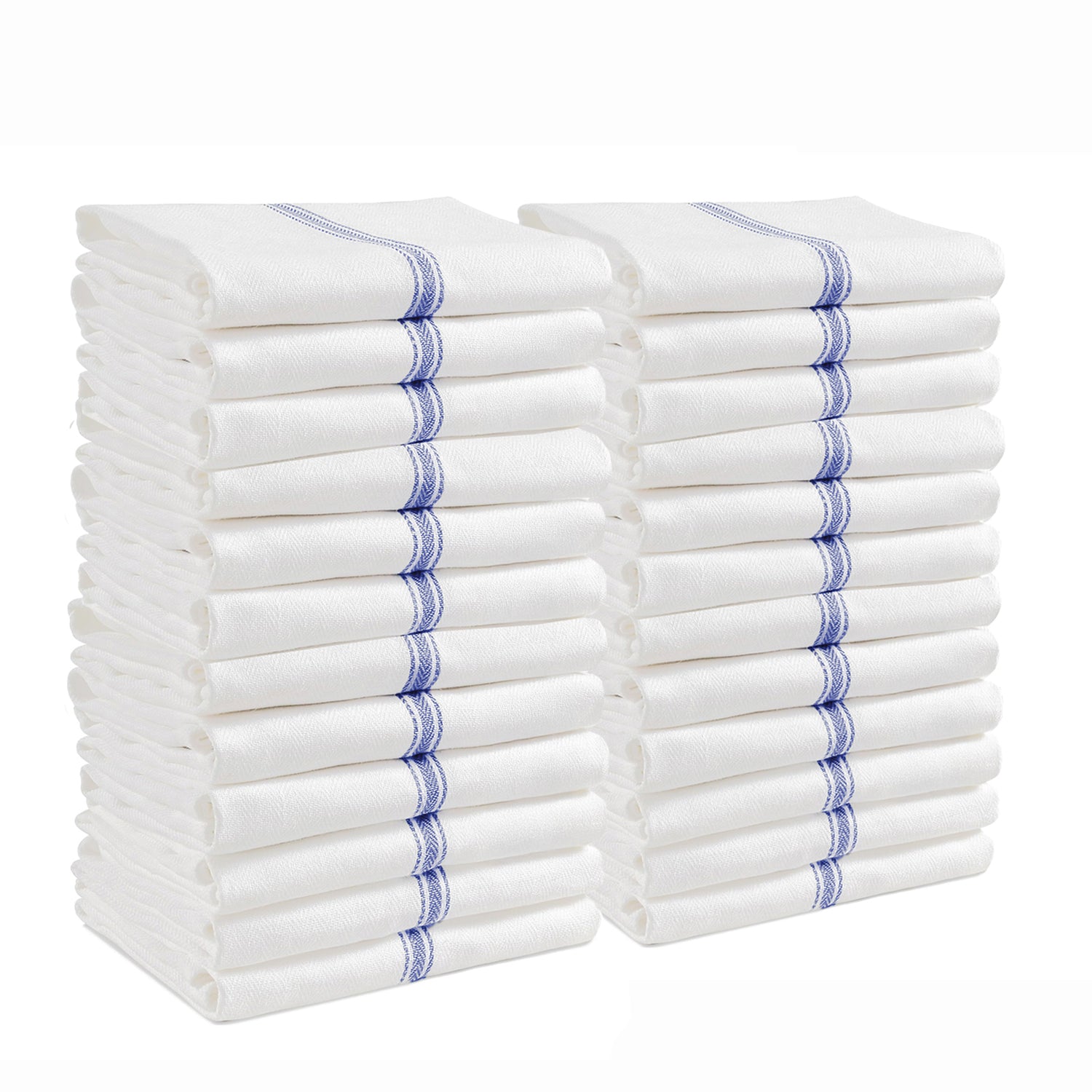 Set of 24 Herringbone Kitchen Towels - Blue Stripe